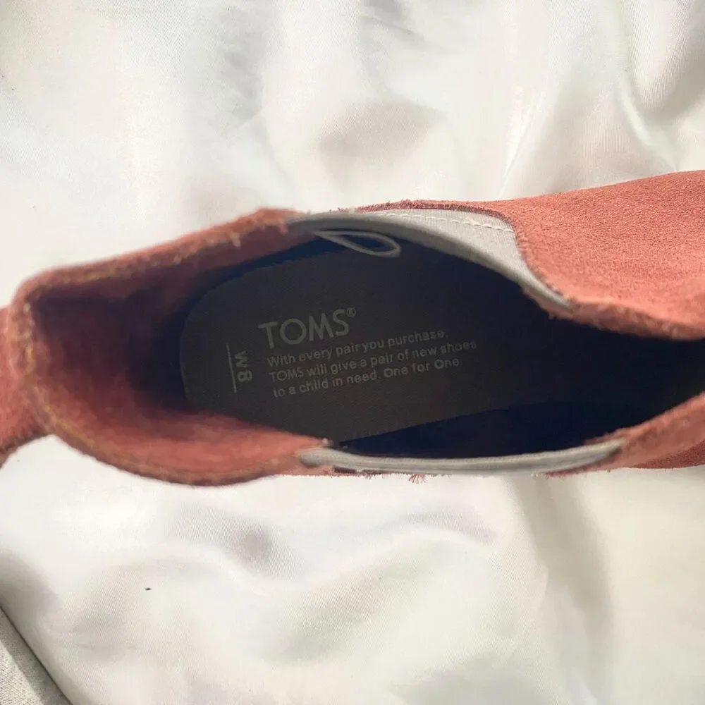 TOMS Ella Suede Ankle Chelsea Boot Hibiscus Burned Red Burgundy US 8 EUC
